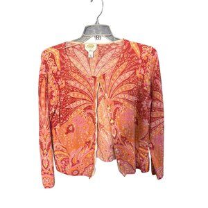 Talbots XL Pure Cashmere Womens Button-Up Cardigan In Pink & Orange Paisley Prin
